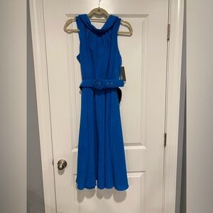 SALE Donna Ricco NWT sleeveless belted peacock blue dress